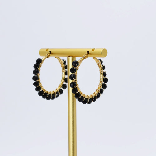 Small Black Beaded Hoop D52