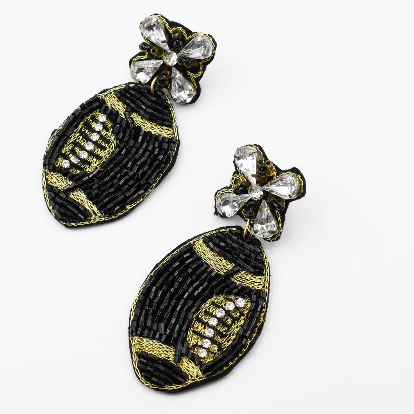 Black Football Beaded Earring S28