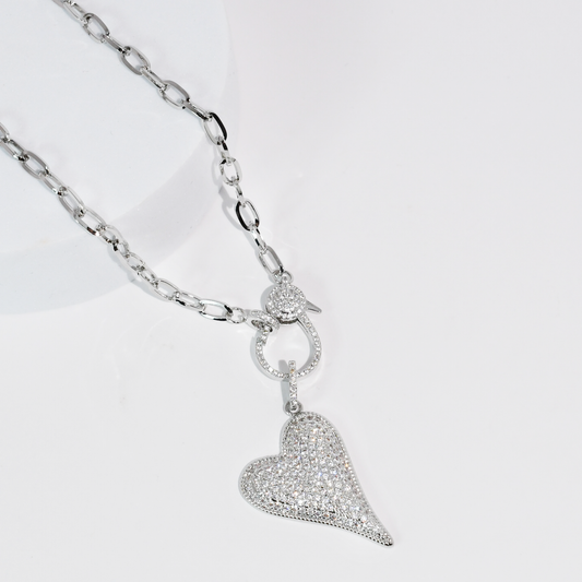 Clip Heart Silver Necklace
