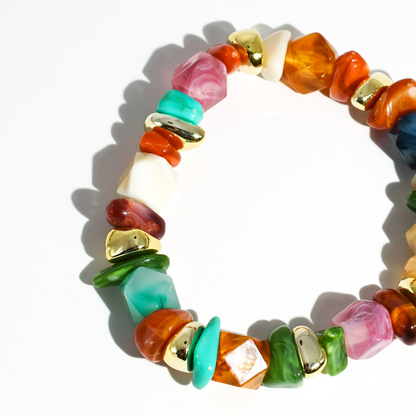 colorful gemstone jewelry, beaded fashion bracelet, gold or silver tone accessory, handcrafted beaded piece, trendy boho chic jewelry, vibrant statement wristwear, artisan handmade design, everyday stackable accessory, fashion jewelry for women, premium jewelry gift idea, boutique style wristwear, elevated modern jewelry