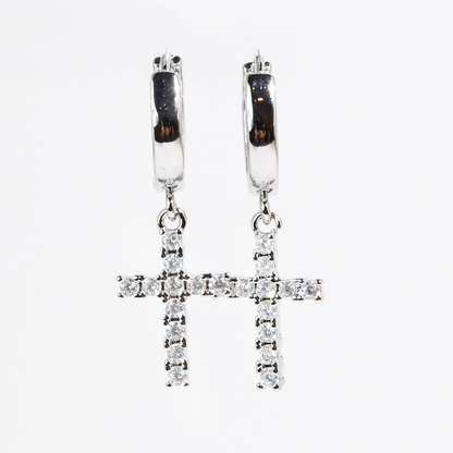 Cross Sparkle Silver Huggies