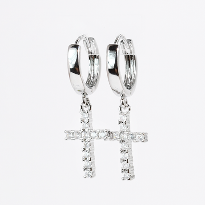 Cross Sparkle Silver Huggies