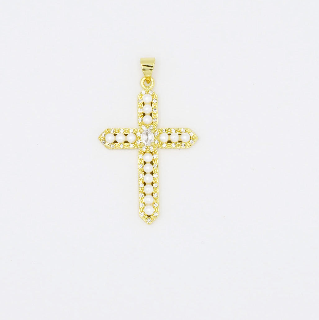 Pearl Gem Cross Charm