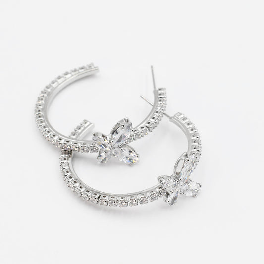 Crystal Butterfly Hoop Silver F15