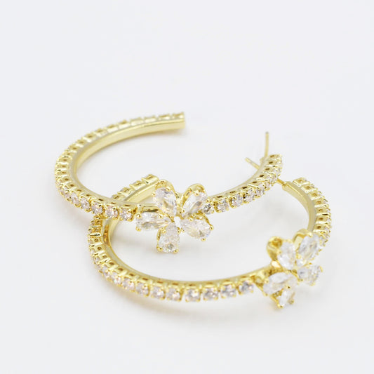 Crystal Flower Hoop Gold F16