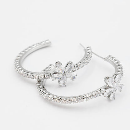 Crystal Flower Hoop Silver F16