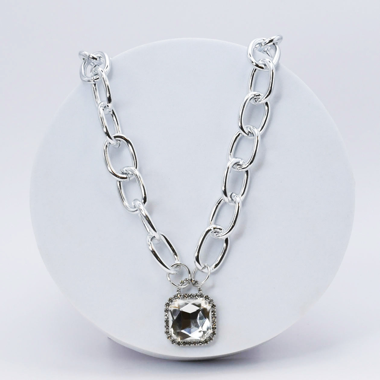 Crystal Glamour Chunk Necklace Silver