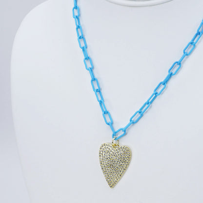 Crystal Heart Blue Link Necklace M12