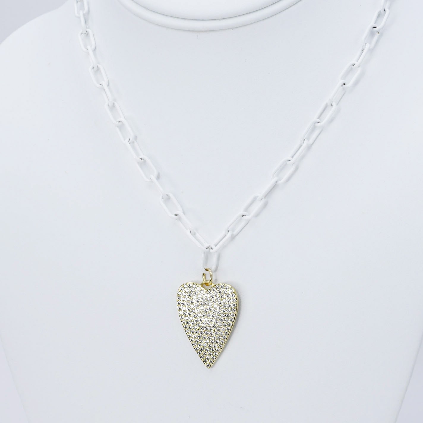 Crystal Heart White Link Necklace M12