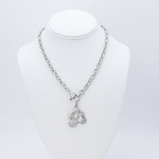 Cute Flower Silver Necklace J3