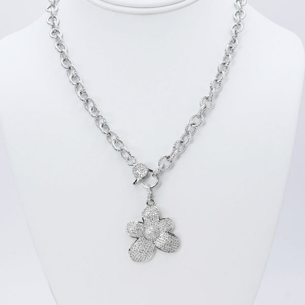 Cute Flower Silver Necklace J3