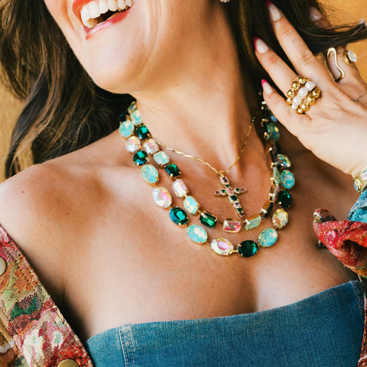 Green Layered Round Crystal Necklace