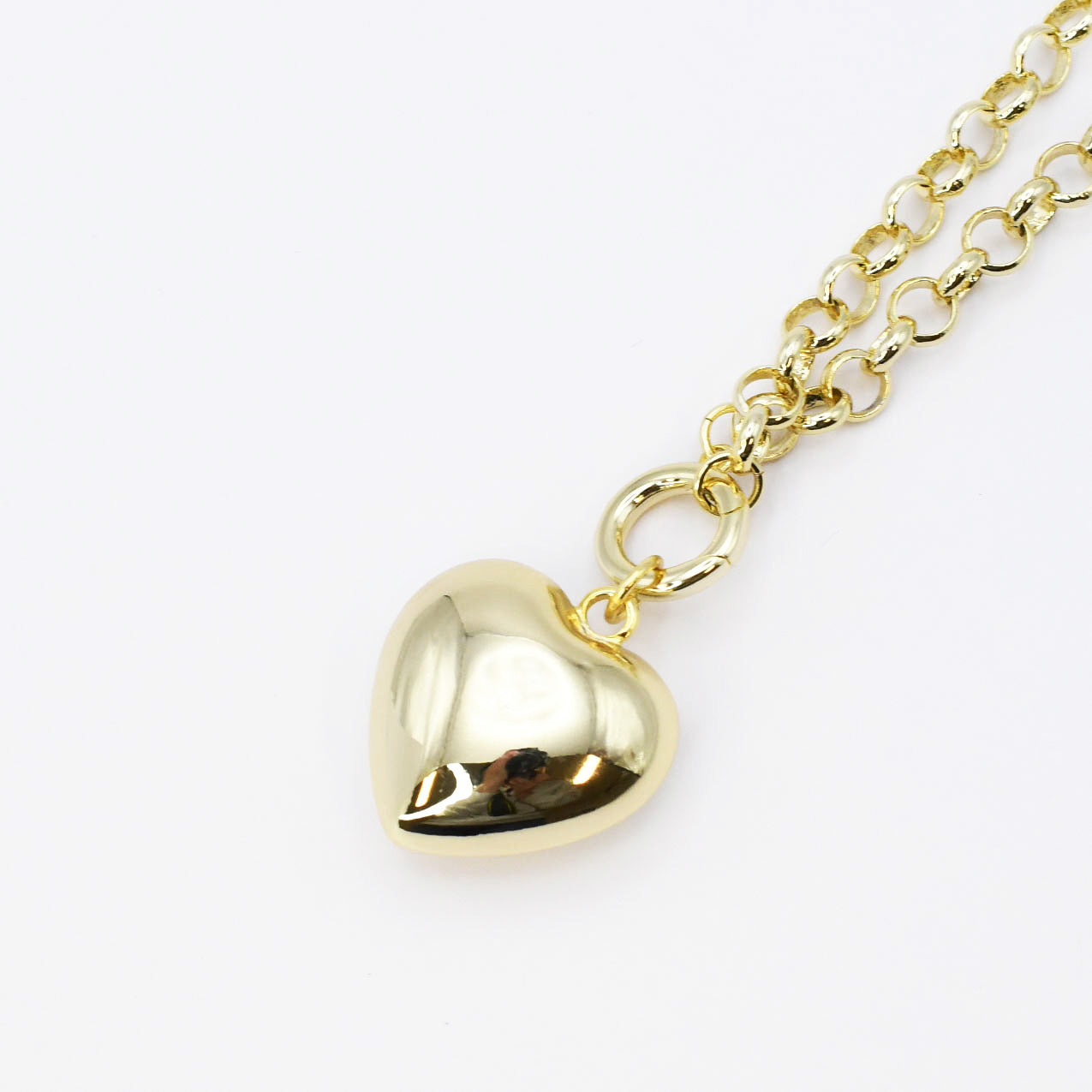 Dainty Chain Puffy Heart Necklace J19