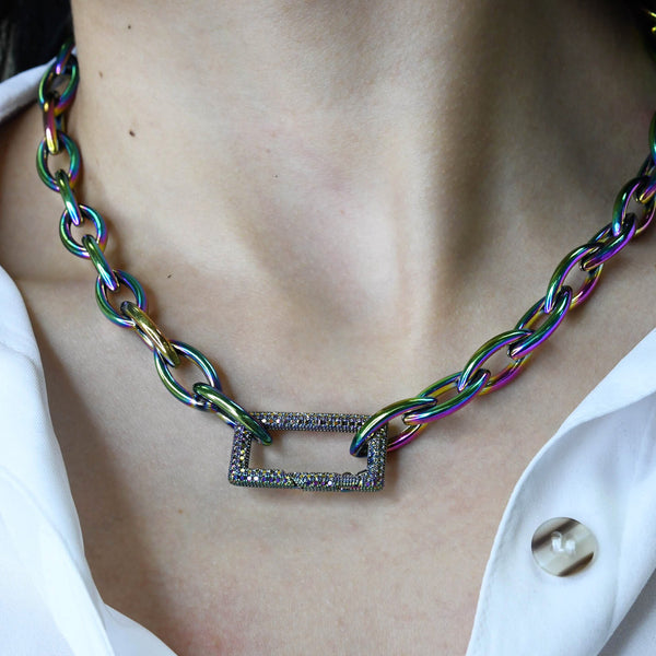 Dazzling Rectangle Clip Necklace M19