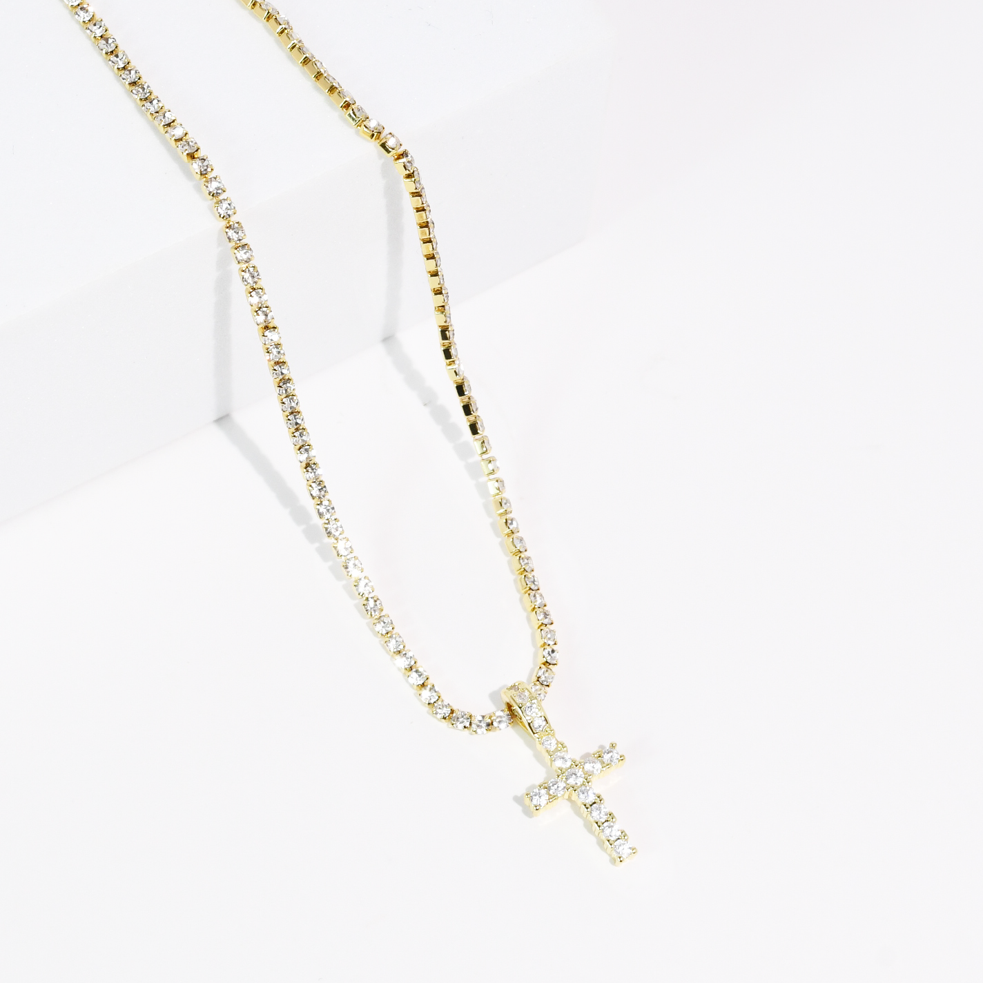Divine Crystal Cross Gold Necklace