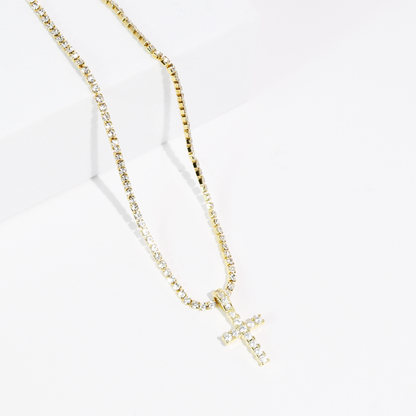 Divine Crystal Cross Gold Necklace