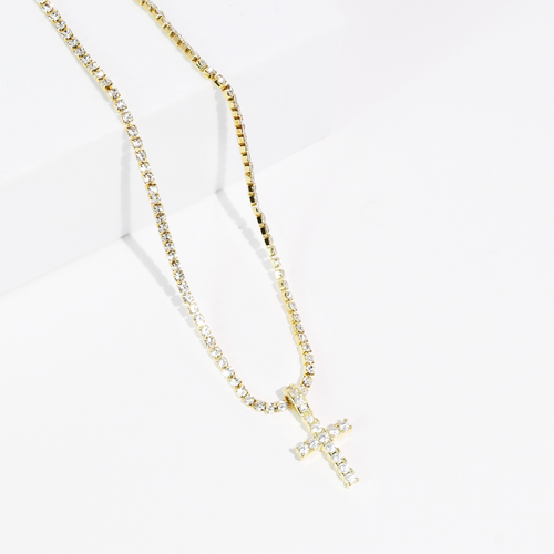 Divine Crystal Cross Gold Necklace