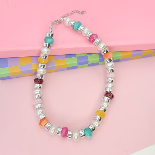 Joyful Silver Beaded Necklace