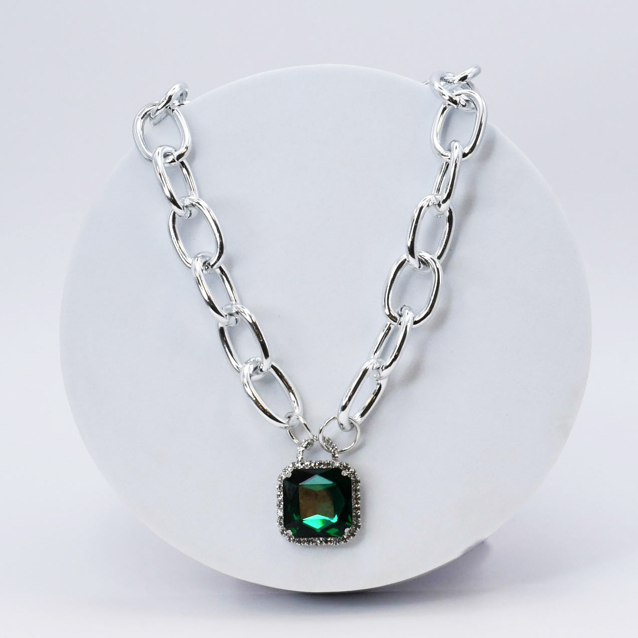 Emerald Glamour Chunk Necklace Silver