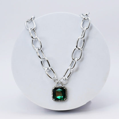 Emerald Glamour Chunk Necklace Silver