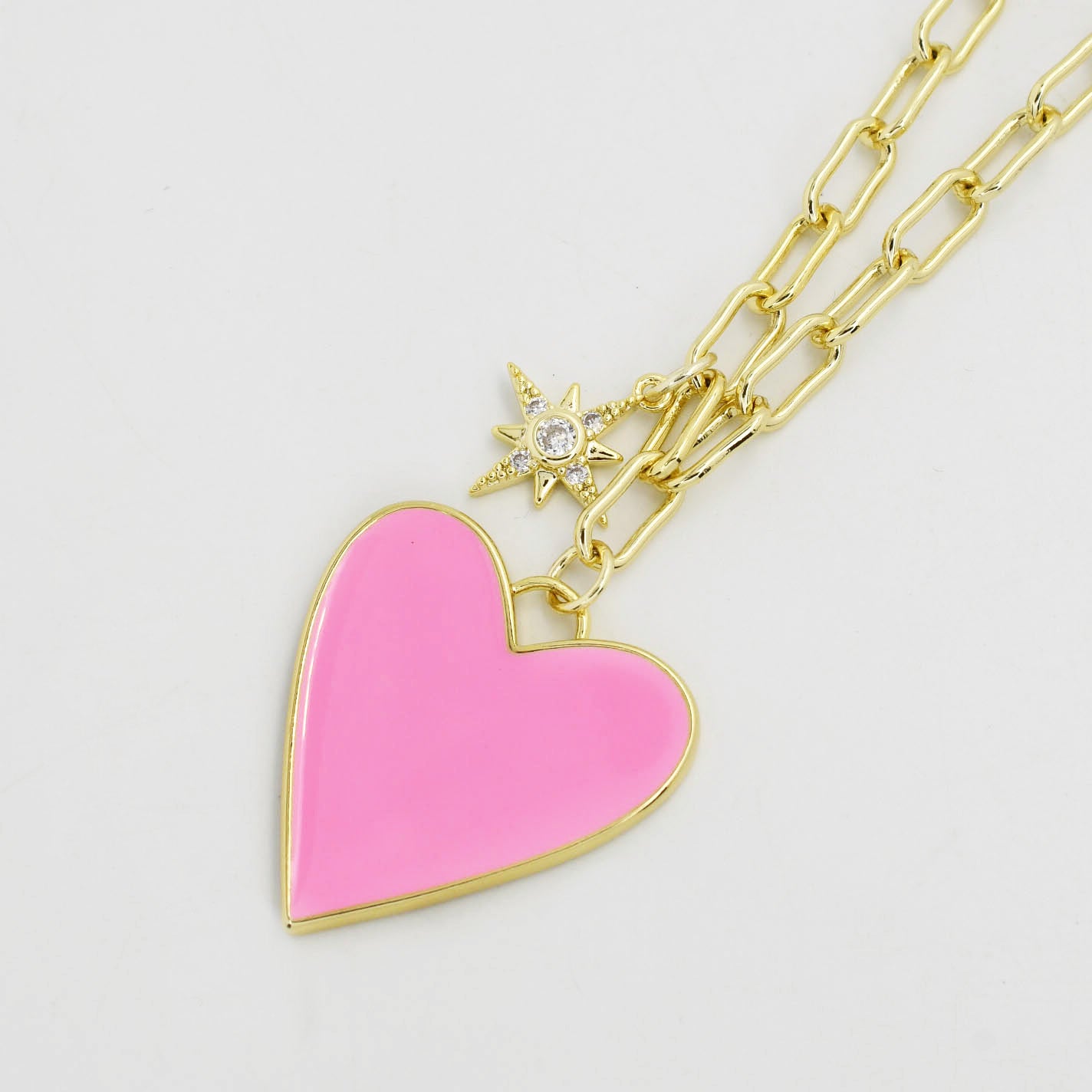 Enamel Heart/Star Necklace Light Pink J10