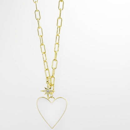 Enamel Heart/Star Necklace White I-59