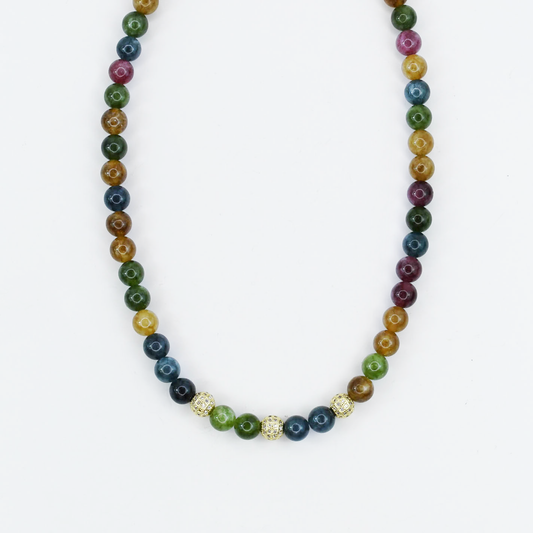 Colorful charms gold necklace featuring gemstone details, layered jewelry design, trendy accessory for women’s jewelry collections, boutique wholesale fashion necklace that is hypoallergenic, tarnish free, and waterproof jewelry with a cute aesthetic statement style