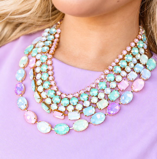 Pastel Layered Round Crystal Necklace