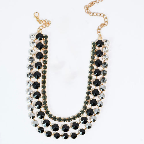 Black Three Strand Crystal Jewelry Set