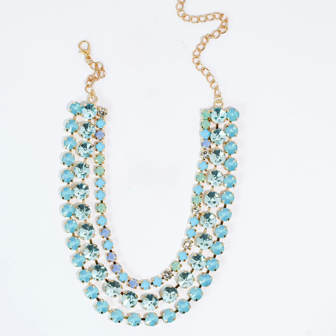 Light Blue Teal three Strand Crystal Jewelry Set