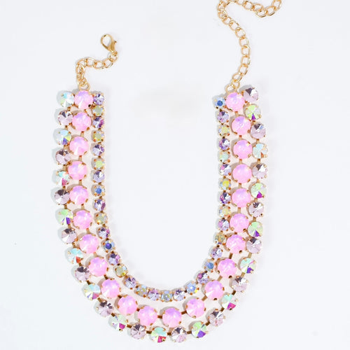 Light Pink  Three Strand Crystal Jewelry Set