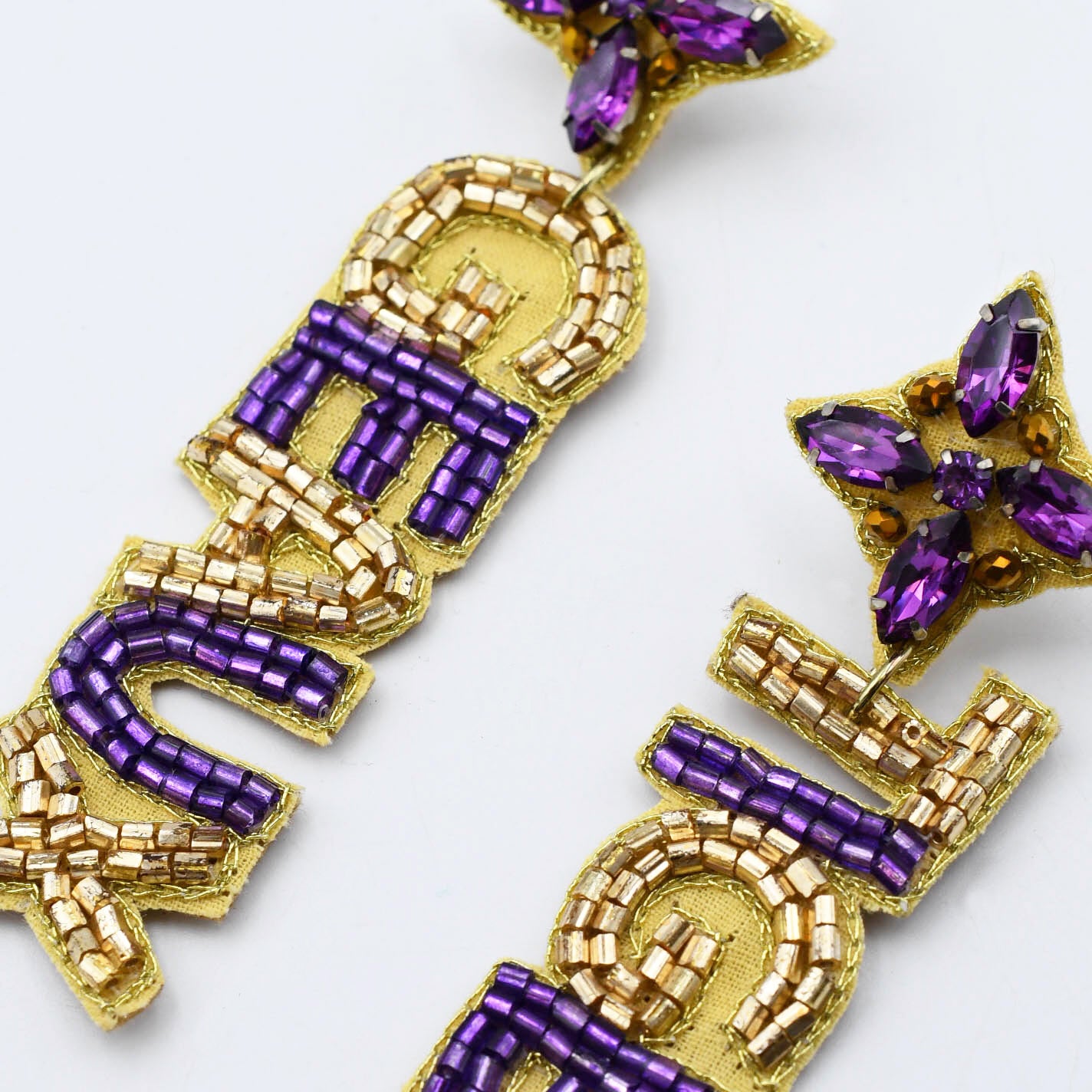 TIGERS GEAUX Beaded Gold & Purple Earrings T18