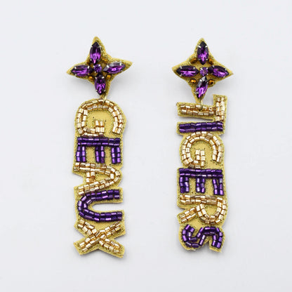 TIGERS GEAUX Beaded Gold & Purple Earrings T18