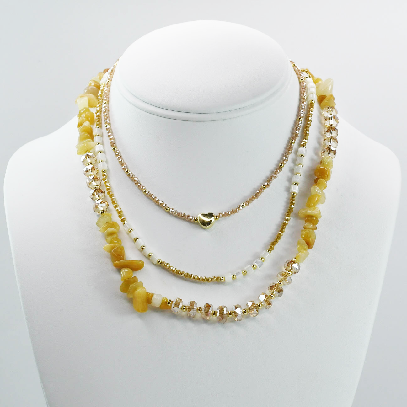 Colorful charms gold necklace featuring gemstone details, layered jewelry design, trendy accessory for women’s jewelry collections, boutique wholesale fashion necklace that is hypoallergenic, tarnish free, and waterproof jewelry with a cute aesthetic statement style