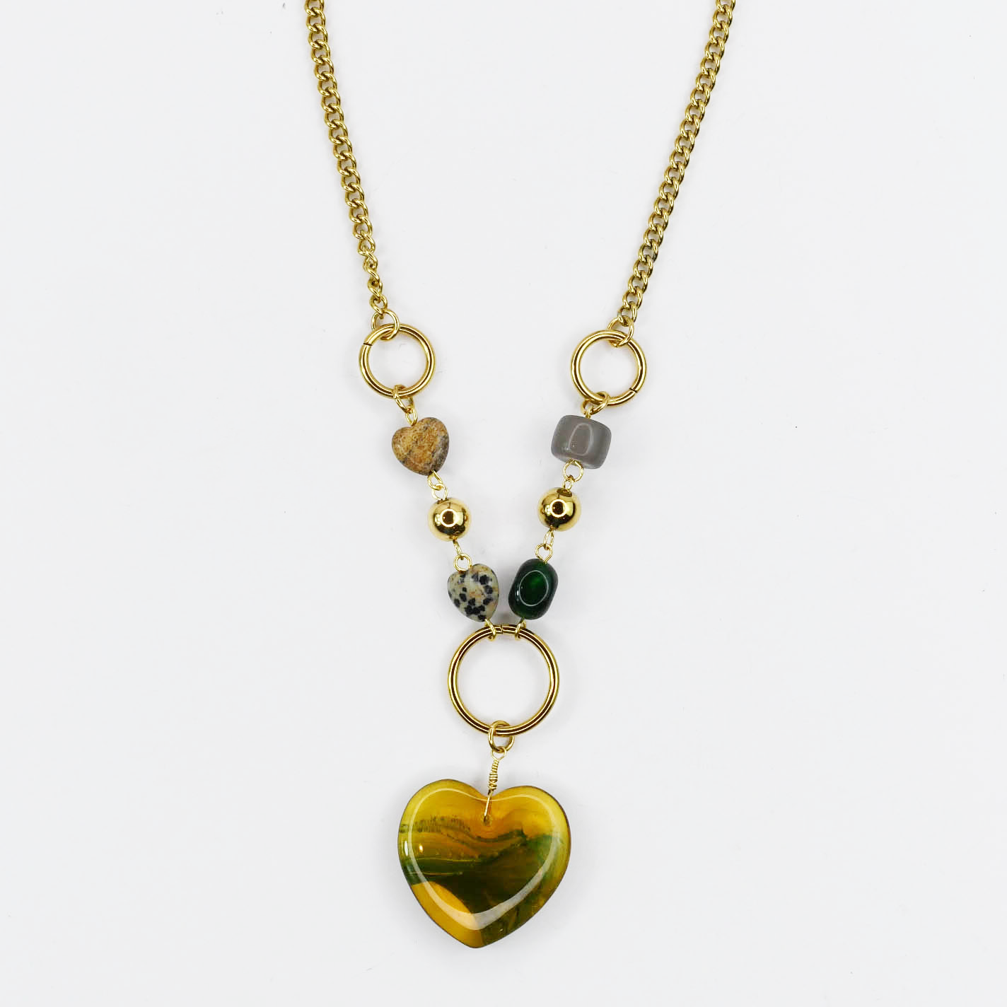 Dainty gold layered necklace, wholesale jewelry for women's boutiques, statement accessory, boutique wholesale jewelry, waterproof necklaces, statement gold necklace,trendy Gold necklace, waterproof gold necklace, hypoallergenic gold necklace,tarnish free Gold necklace, statement gold necklace,amber green heart pendant