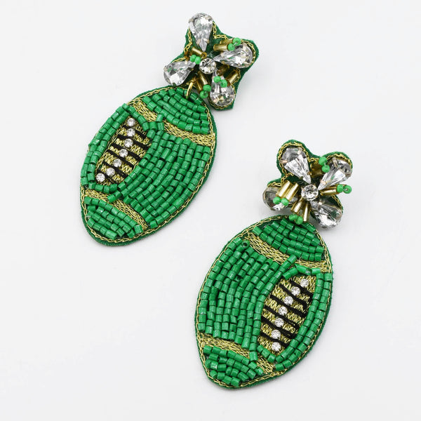 Green Football Beaded Earrings S29