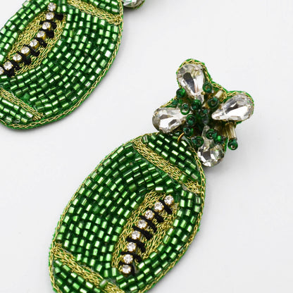 Sparkly Green Football Beaded Earring S28