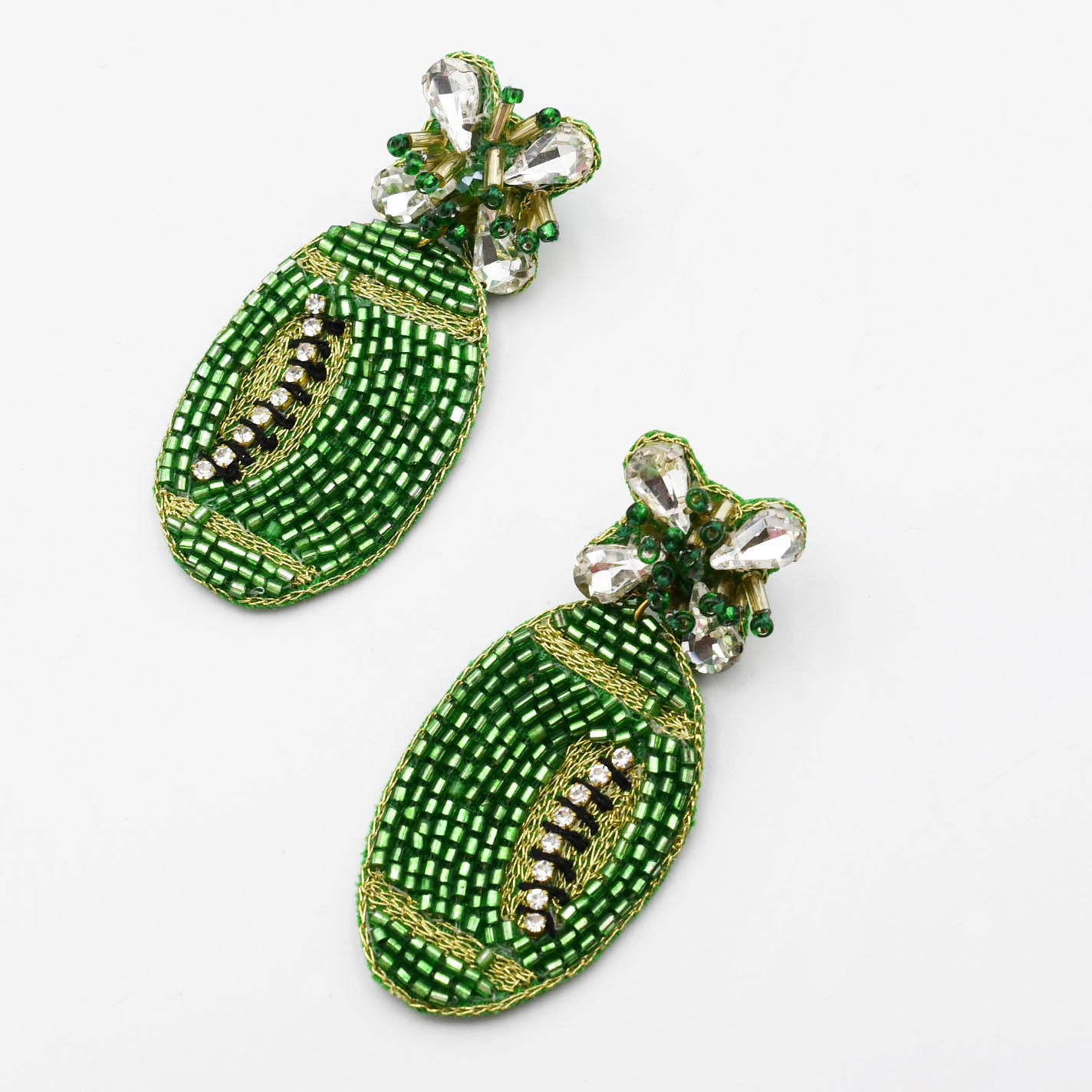 Sparkly Green Football Beaded Earring S28