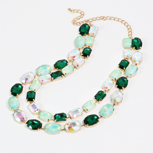 Green Layered Round Crystal Necklace