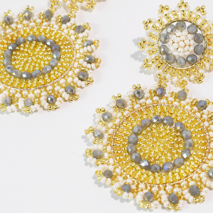 Grey Bloom Beaded Earring