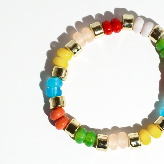 colorful gemstone jewelry, beaded fashion bracelet, gold or silver tone accessory, handcrafted beaded piece, trendy boho chic jewelry, vibrant statement wristwear, artisan handmade design, everyday stackable accessory, fashion jewelry for women, premium jewelry gift idea, boutique style wristwear, elevated modern jewelry