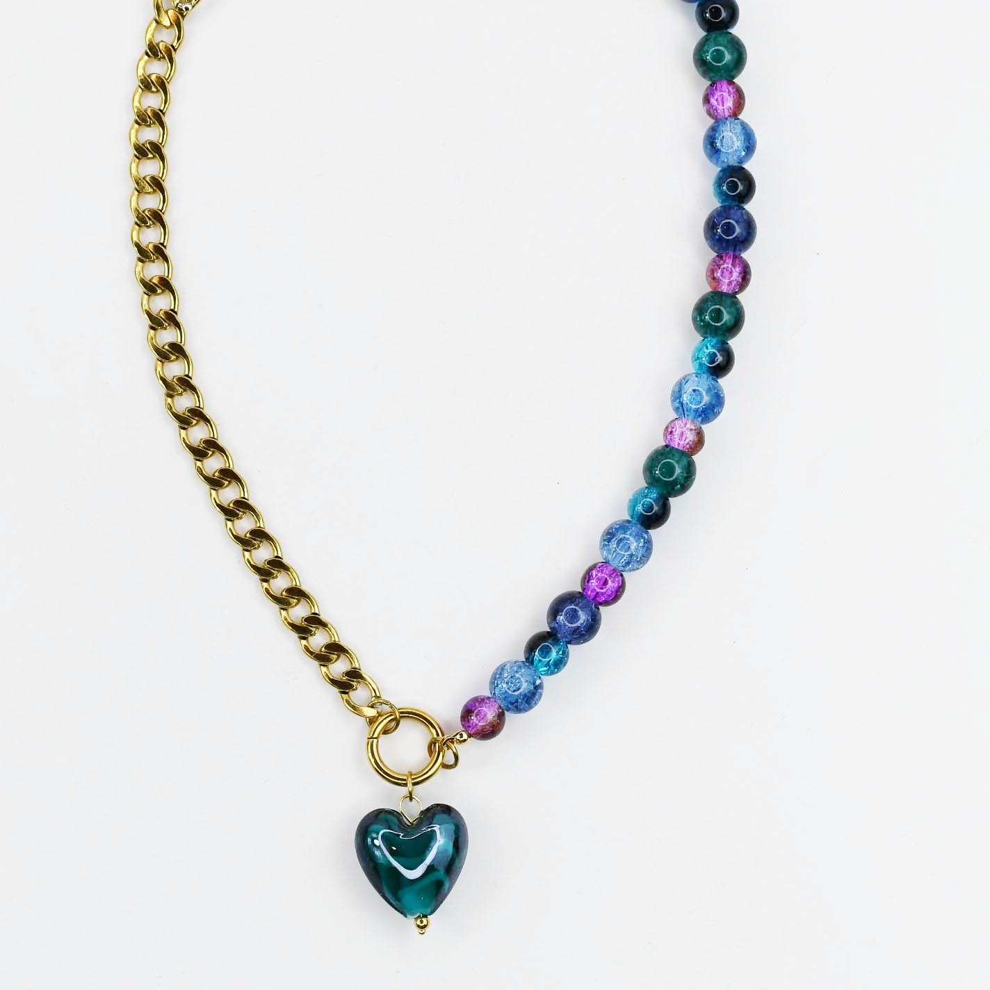Colorful charms gold necklace featuring gemstone details, layered jewelry design, trendy accessory for women’s jewelry collections, boutique wholesale fashion necklace that is hypoallergenic, tarnish free, and waterproof jewelry with a cute aesthetic statement style