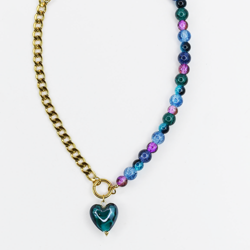 Colorful charms gold necklace featuring gemstone details, layered jewelry design, trendy accessory for women’s jewelry collections, boutique wholesale fashion necklace that is hypoallergenic, tarnish free, and waterproof jewelry with a cute aesthetic statement style