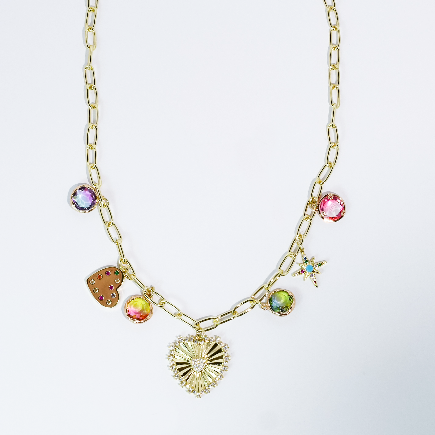 Hearts Drop Charm Necklace