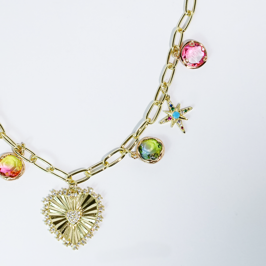 Hearts Drop Charm Necklace