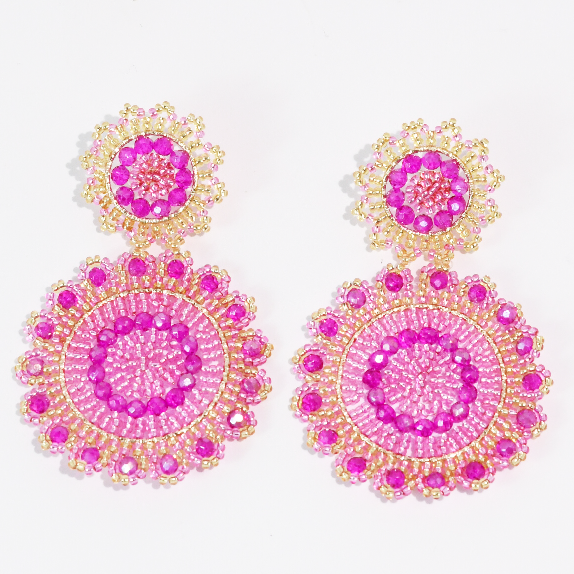 Hot Pink Bloom Beaded Earrings