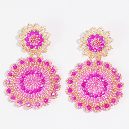 Hot Pink Bloom Beaded Earrings