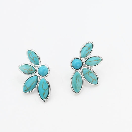 Half Turquoise Flower Silver G11