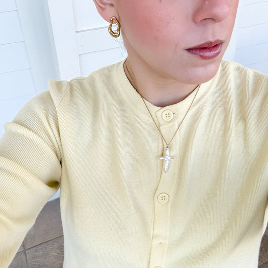 Heavenly Pearl Cross Necklace Silver