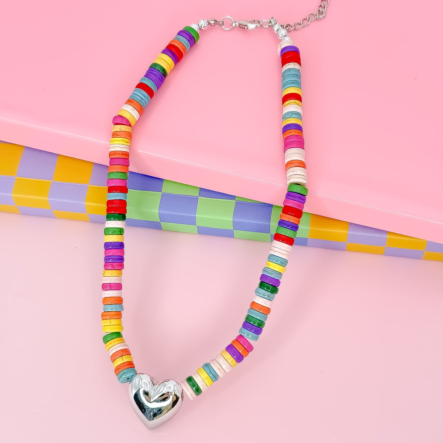 Hey Girlie Beaded Silver Necklace